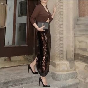 Zara Brown Sequin Midi Skirt